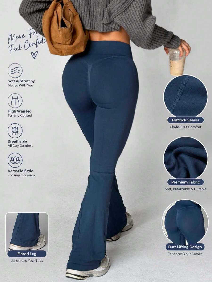 Women Seamless Flare Yoga Pants, High Elastic High Waist Bootcut Leggings Butt Lifting Sports Bell‑Bottom Pants For Gym Workout