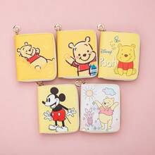 Mesuca Cute Zipper PU Leather Short Wallet, Kawaii Cartoon Print Yellow Multi‑Color Square Coin Purse - Multicolor - View 3