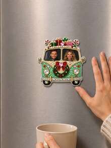 Custom DIY 3D Pearl & Diamond Art Fridge Magnet Set, Personalized Christmas Bus Photo Frame With Shiny Pearls, Holly Berries, Bows, Handmade Fridge Magnet Decor, Holiday Christmas Birthday Gift For Women, Girls, Mom, Daughter - Multicolor - View 5