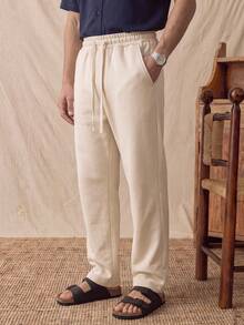 glestore Men's Retro-Style Drawstring Casual Long Sports Pants: Suitable For All Seasons, Autumn Style, With A Thin Fleece Lining - Apricot - View 5