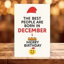 1/3sets The Best People Are Born In December Birthday Christmas Greeting Cards,Santa Hat Cake Design Card With Red Envelope, Festive Theme, Ideal For Wishing Friends, Family, And Colleagues - A - View 5