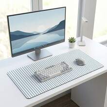 Extra Large Office Desk Mouse Pad, Light Blue And White Vertical Striped Soft Gaming Keyboard Pad, Non-Slip Rubber Bottom Stitched Edge Waterproof Large Desk Mat, Suitable For Office, Home, Laptop Decoration - Mouse Pad - View 6