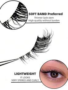 7 Pairs Half Lash False Eyelashes, Transparent Lash Stem, Cat Eye Style, Long & Natural, Faux Mink Material, Fluffy & Soft, Create Natural Makeup Look, Suitable For Christmas Makeup, Christmas Gift - Winged Eyeliner - View 4