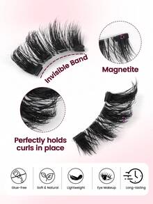 MAANGE 1 Pair Magnetic Eyelashes - Half-Length, Comes With Applicator, Cat Eye Lashes, Extend Eye Tail, Enlarge Eyes, Natural Lashes, Create Exquisite Makeup, No Glue Needed, Pink Packaging, Built-In Mirror, Portable, Suitable For Daily Use, Half Eye Lashes, Strip Lashes, False Eyelashes, Eyelashes - Black - View 7