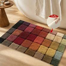 1 buah Keset Kamar Mandi Mikrofiber Desain Kotak Blok Warna Datar 2D, Keset Kamar Mandi Lembut Anti Selip, Keset Penyerap Air, Dapat Dicuci dengan Mesin, Tumpukan Pendek, Lapisan Belakang TPR, Kain Rajut, Untuk Kamar Tidur, Dapur, Penggunaan Dalam Ruangan di Pintu Masuk, Aksesori & Dekorasi Rumah, Hadiah Rumah Baru yang Sempurna - MultiWarna - View 2