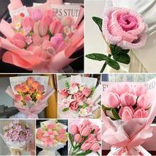 Kit Membuat Bunga Tulip dengan Pembersih Pipa Warna-warni, Pita Batang Bunga dan Selotip Floral, Set Kerajinan Buket Buatan Tangan DIY untuk Dekorasi Pesta & Hadiah Hari Raya - Beraneka warna - View 9