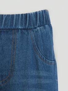Girls' Casual Jeans, Spring/Autumn 2025 New Heart Embroidery Pocket Loose Straight Leg Pants, Versatile Wide Leg Trousers For Students - Blue - View 5