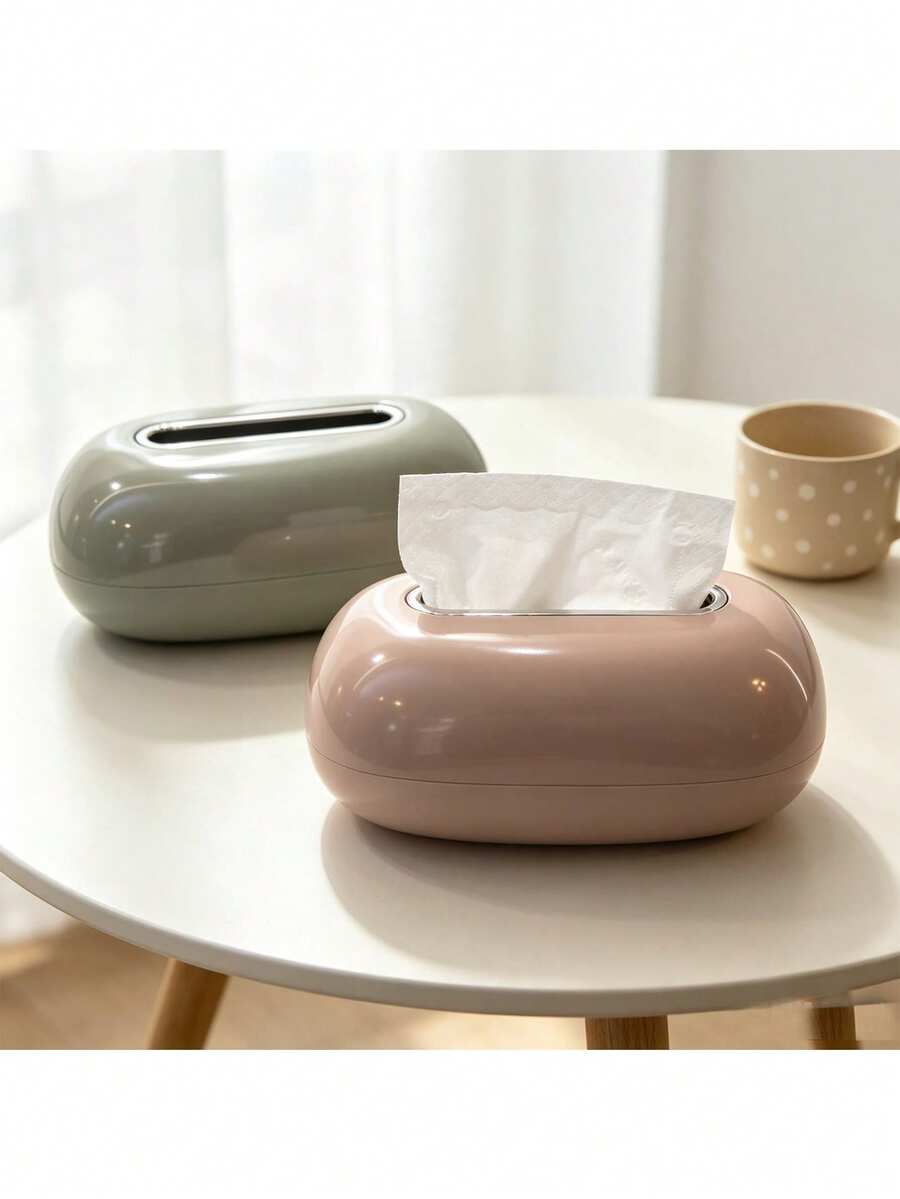 1pc Oval Rectangular Tissue Box, Home Tissue Dispenser, Suitable For Bedroom Living Room Kitchen Dining Table, Decorative Napkin Storage Box, Ideal Gift For Christmas Wedding - View 1