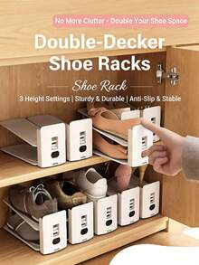 5pcs/1pc Thickened Double Layer Adjustable Shoe Rack, Home Entryway Shoe Cabinet Storage Organizer, Dorm Folding Shoe Shelf. Non-Slip Stable Space-Saving Shoe Organizer, Shoe Cabinet Space-Saving Shoe Storage Rack. Portable Shoe Storage, Travel, Home, New Home Gift, Good, Teacher's Day, Christmas, Halloween, New Year - White - View 1