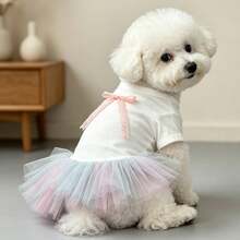1pc 1pc Cute Dog Tutu Princess Dress, Lace Ribbon Bow Decor Puppy Skirt, Mesh Tulle Pet Costume Clothes For Small Dogs Bichon Teddy Daily Party Holiday Wear - White - View 1