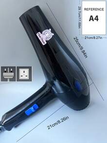 1pc High Power Hair Dryer Rabbit Girl UV Transfer Nylon Durable Shell One-Touch Control Powerful Airflow Hot & Cold Adjustable Temperature Multi-Speed Concentrator Nozzle Home Salon Hair Styling Tool Random Style Wall Plug - Black - View 3