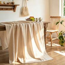 1pc French Style Washed Cotton Tablecloth Beige Solid Color Textured Atmosphere Dining Table Cover Home Use Rectangular Coffee Table Cloth - Beige - View 4
