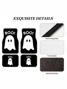 4-Piece Non-Slip Polyester Car Floor Mats – "Happy Halloween" BOO Ghost/Spooky Design – Suitable For Sedans And SUVs – Interior Accessories – Floor Protection - A - View 6