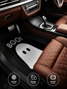 4pcs Non-Slip Polyester Car Floor Mats - Happy Halloween BOO Ghost Spooky Design - Universal Fit For Sedans SUVs - Interior Protection Accessories - A - View 2