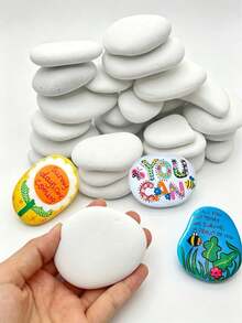 10 Medium Smooth White Painting Stones - Flat And Hand-Picked, Suitable For Crafts, Art, Decoration - No Chemical Components, Smooth Surface For Even Results, Suitable For Beginners And Handmade Projects, Craft Supplies, Art Projects, Decorative Stones - Multicolor - View 1