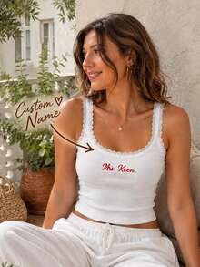 Custom Embroidered Lace Tank Top, Personalized Bridal Tank, Bridesmaid Gift, Bachelorette Tank Top, Wedding Morning Top - Multicolor - View 2