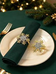 6/12pcs, Christmas Rhinestone Snowflake Napkin Rings, Suitable For Christmas Restaurant Table Decorations, Christmas Napkin Rings, Napkin Clips, Christmas Napkin Holders, Christmas Party Napkin Rings. - Multicolor - View 4