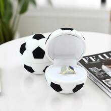 1pc Football Shaped Velvet Jewelry Box, Creative Football Design Small Accessory Storage Box, Soft Lining Ring Earring Necklace Organizer Holder, Sports Theme Jewelry Organizing Container, Suitable For Proposal, Engagement, Birthday Unique Gift Packaging Box, Desktop Decor Small Accessory Storage Box - Football - View 2