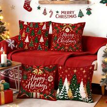 4pcs/1pc Christmas Tree Pattern Pillow Case Without Insert, Single-Sided Printed Pillow Case, Suitable For Living Room, Bedroom, Home Decor, All-Season Pillow Case - Multicolor - View 2
