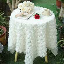 1pc 3D White Rose Floral Tablecloth, Lace Ruffled Square Table Cover, Suitable For Wedding, Bridal Shower, Birthday Party, Dessert Table, Baby Shower And Home Decor Photography Background, Elegant Romantic Tablecloth, All Season Use - White - View 1