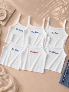 Personalized Mrs Tank Top, Custom Embroidered Bride Shirt, Wedding Party Outfit, Bridal Shower Gift, Cotton Spaghetti Strap Top - Multicolor - View 5