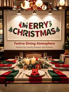 36/18pcs Merry Christmas Banner Set, Santa Claus Socks Tree Hanging Decor, Fireplace Wall Holiday Photo Backdrop Decoration - Multicolor - View 5
