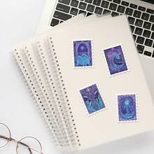 36PCS Mystical Galaxy Stickers, Vintage Frame Art Of Planets, Ocean Waves And Sacred Totems. Purple And Blue Gradient Tone, Decorative Ephemera For Journals, Diaries And Laptops - Stamp - View 5