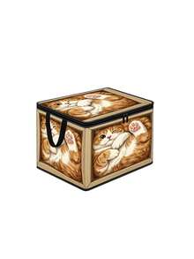 Zippered Storage Box With A Cat Pattern; Features Handles And A Foldable Design. Suitable For Home Organization-Ideal For Storing Clothes, Miscellaneous Items, Cosmetics, Books, And More. Includes A Dust-Proof Lid; Makes A Great Christmas Gift. - Multicolor - View 13