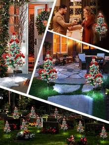 2pcs Ribbon Christmas Tree Lights, LED Cedar Garden Stake Lights, Featuring Red Ribbons, Berries, Bells, And Stars, Suitable For Christmas Decorations, Home Decor, Party Decorations, Yard Decorations, Garden Decorations, And Lawn Decorations. - Star-shaped Christmas Tree Lights - View 7