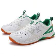 Men Lace‑Up Badminton Shoes Breathable Mesh Upper Indoor Court Training Athletic Sports Sneakers - White-green - View 8