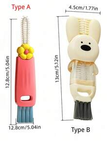3pcs New Cute Rabbit 3-In-1 Cup Brush, Petal 3-In-1 Cup Brush, Multi-Functional Gap Cleaning Brush, Tea Cup & Baby Bottle Slot Brush, Portable For Home And Travel - Multiple Styles and Colors - View 3
