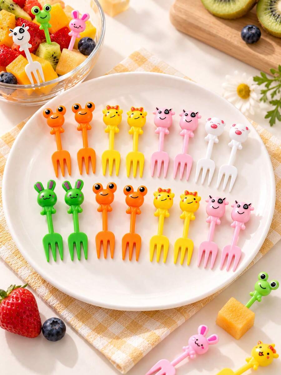 100pcs Animal Fruit Forks, Cake Sticks, Fruit And Vegetable Forks, Dessert Forks, Reusable, Table Decoration, Kitchen Accessories, Perfect For Holiday Parties/Back To School Dinner/Camping Picnic, Christmas, Kitchen Accessories, Wedding, Gift, Tableware Set, Personalized Gift - Multicolor - View 1