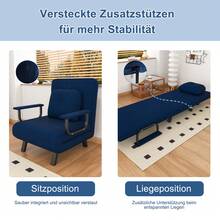 Reclining Armchair With Rest Function, 5-Position Adjustable Backrest, Chenille Upholstery, Additional Folding Supports, 180° Reclining Position, Reading Chair For Relaxing, Sleeping Chair, Blue (Foldable Sofa Chair) - Blue - View 2