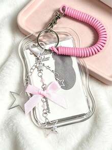 Y2K Bow ID Card Set With Star Pendant, Durable Transparent ID Card Bag Set, Cute Pendant Keychain, DIY Keychain Bag Pendant,Birthday Gift - Multicolor - View 12