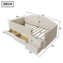 Upholstered Sofa Bed, 90*190 Cm, Multifunctional Bed With Two Drawers And Side Rails, With Steps, Soft Velvet Fabric, No Mattress, Beige - Beige - View 12