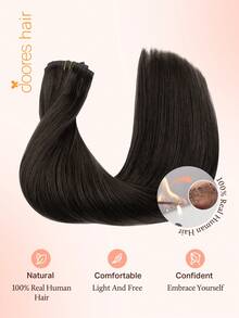 DOORES PU Clip In Human Hair Extensions, 7PCS 107-110g,100% Real Remy Human Hair, Seamless Invisible, Dark Brown, Comfortable Natural Blend For Daily Wear - S2 - View 6