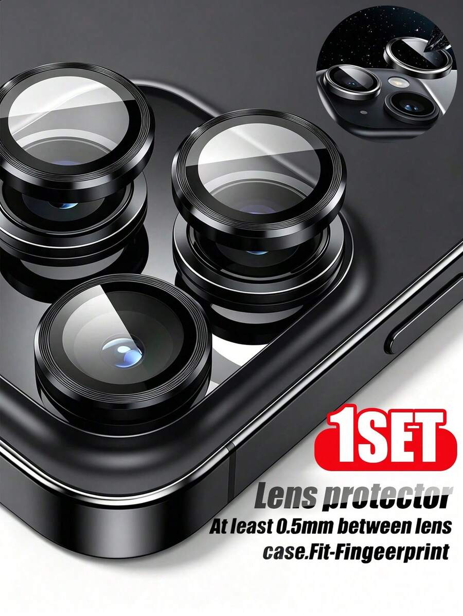 Navigator 1 Set Black CD Pattern Lens Protector Film, Compatible With IPhone 16/15/14/13/12/11/17/17 Air/17 Pro/17 Pro Max Series, Full Camera Protection, High Definition Transparent