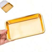 1pc Gold Square Stainless Steel Mirror Metal Sterilization Tray, Suitable For Storing Tattoo Tools, Nail Art Accessories, Or As Home Desktop Storage Tray - Gold - View 4