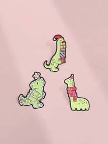 1 Pc Cute Assorted Christmas Dinosaur Enamel Brooch, Fun Metal Enamel Badge, Creative Backpack Decor Pin, Holiday Gift For Friends - Multicolor - View 2