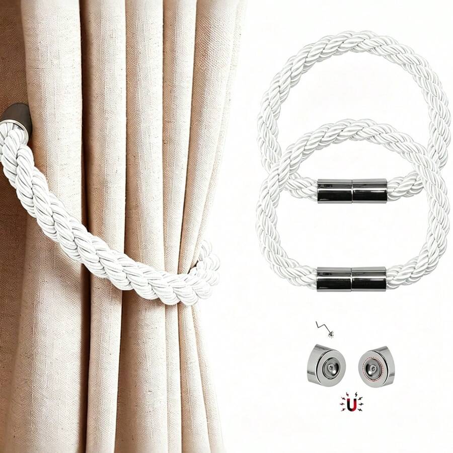 2pcs Modern Home Decor Thick Rope Curtain Tiebacks, Simple Magnetic Buckle Fasteners For Bedroom And Living Room - Multicolor - View 1