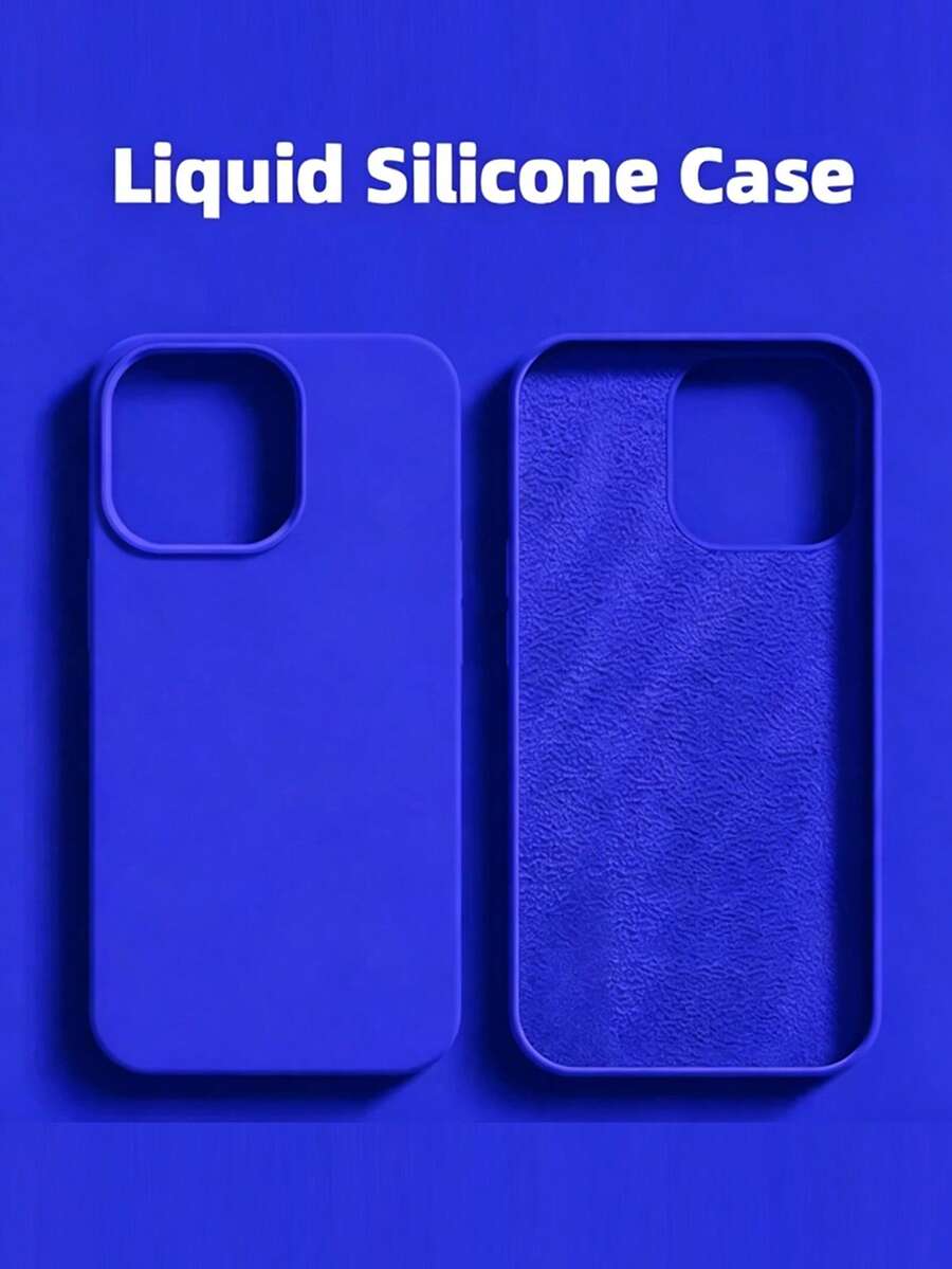 1pc Luxury Liquid Silicone Phone Case, Compatible With Apple 17 Air 16e 11 13 12 14 15 Pro Max, Compatible With IPhone 16 Pro Max, Shockproof Protective Cover - Sapphire Blue - View 1