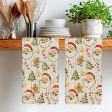 2PCS Kitchen Towels Striped Santa Claus Seamless Print 40*60cm Minimalist Style Rectangular Microfiber Kitchen Towels, Dish Cloths, Tablecloths, Hand Towels, Christmas Kitchen Decor, Home Decor, Neighbor Housewarming Gifts, Perfect For Kitchen And Bathroom Use, Suitable For Housewives And Family Gathering Gifts, High Cost-Performance, Essential Household Item - Multicolor - View 8