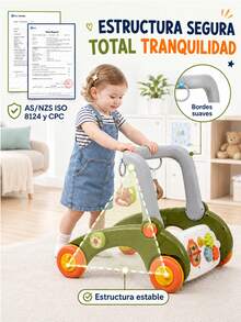 Andador multifuncional para bebés, diseño 4 en 1 con gimnasio + andador + balancín + tabla de equilibrio, con juguetes musicales interactivos y alfombra de juegos, juguete educativo para el desarrollo temprano y aprendizaje del gateo, regalo para niños y niñas - Verde - Ver 7