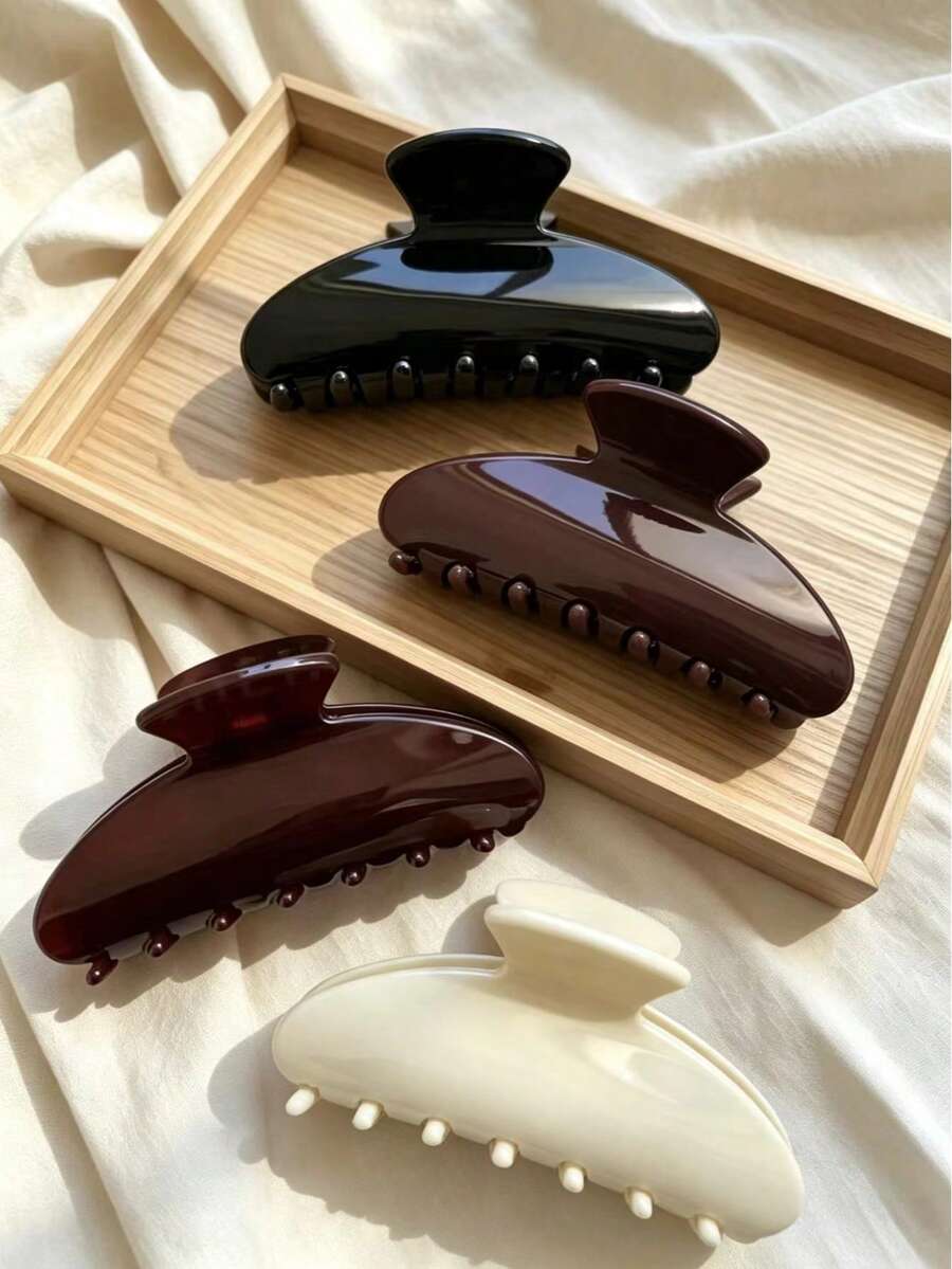 4/1pc Women's Black, White, Brown, Burgundy Plastic Multi-Function Hair Clips, Suitable For Bathing, Face Washing And Matching Outfits - Multicolor - View 1