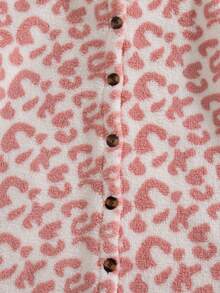 Tween Girls Sweet Pink Leopard Print Faux Lamb Fleece Hooded Sweatshirt, Single-Breasted Long Sleeve Mid-Length Fuzzy Sweatshirt, Winter Outerwear, Casual Versatile Mid-Length Hooded Jacket - Pink - View 4