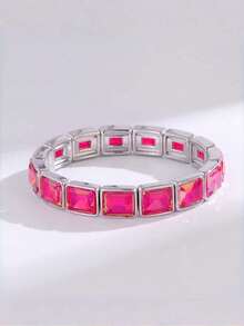 1pc Square Rhinestone Bracelet, High-End Dopamine Colorful Gemstone Bohemian Style Bracelet, Delicate Design Suitable For Daily Wear And Gifting - Multicolor - View 10