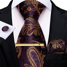 Black & Purple Gold Paisley Pattern Men's 4-Piece Tie Set With Pocket Square, Cufflinks, Gold Tie Clip, Evening Party Accessories - Purple - View 2