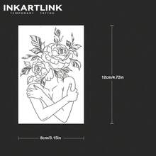 INKARTLINK 1PC Flower & Leaf Body Tattoo Sticker, Temporary Waterproof Body Art Tattoo Sticker, Lasts 2-5 Days, Water Transfer Colorful Tattoo Sticker, Suitable For Men And Women, Essential For Fashion People, Party Decoration, Festival Celebration Body Decoration - Black - View 5