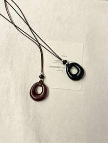 Old Money Style Asymmetrical Wood Color Hollow Necklace For Women, High-End Niche Design Long Sweater Chain Neck Accessory - Geometric - View 8