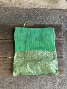 Niche Design Ins Sequin Patchwork Fabric Bag New Chinese Style Embroidery Artistic Fresh Fairy Fabric Bag Shoulder Handbag Commute Outing Daily Shopping Large Capacity Tote Bag - Green - View 3